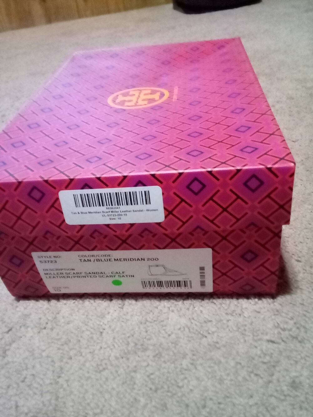 NIB Tory Burch Tan/Blue Meridian Scarf Miller Leather Sandal Calf 10
